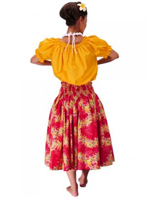 Hula Pa'u Skirt with Maile Print / Red /J2148