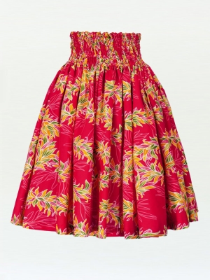 Hula Pa'u Skirt with Maile Print / Red /J2148