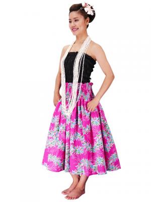 Hula Pa'u Skirt with Maile Print / Pink /J2150