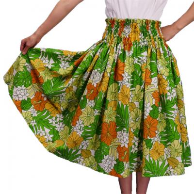 Hula Pa'u Skirt with Hibiscus Print / Green /G2182
