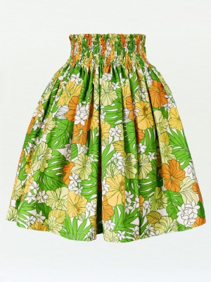 Hula Pa'u Skirt with Hibiscus Print / Green /G2182