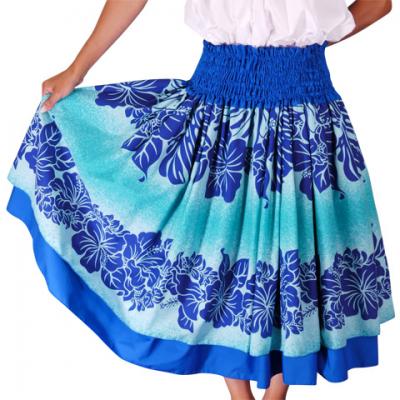 Hula Double & Reversible Pau Skirt with Hibiscus  Print / Royal Blue / G2190