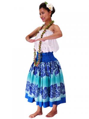 Hula Double & Reversible Pau Skirt with Hibiscus  Print / Royal Blue / G2190