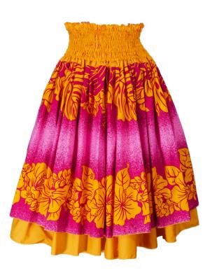 Hula Double & Reversible Pau Skirt with Hibiscus  Print / Yellow / G2192
