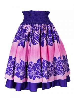 Hula Double & Reversible Pau Skirt with Hibiscus  Print / Egg Plant / G2194