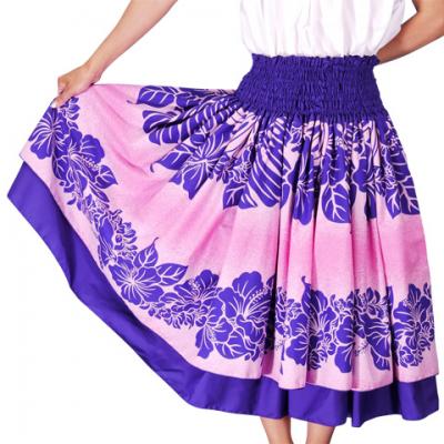 Hula Double & Reversible Pau Skirt with Hibiscus  Print / Egg Plant / G2194