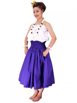 Hula Double & Reversible Pau Skirt with Hibiscus  Print / Egg Plant / G2194