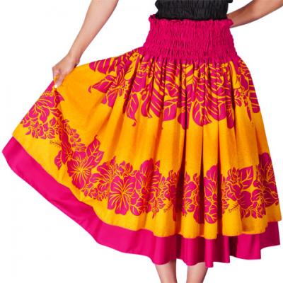 Hula Double & Reversible Pau Skirt with Hibiscus  Print / Deep Rose / G2195