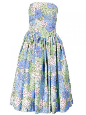 Hula Strapless Dress with Hibiscus / Blue  / J2196bl