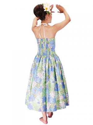 Hula Strapless Dress with Hibiscus / Blue  / J2196bl