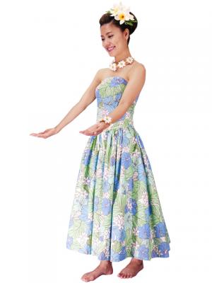 Hula Strapless Dress with Hibiscus / Blue  / J2196bl