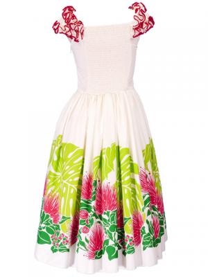 Hula Midi Dress with Lehua Print / White / J2197w