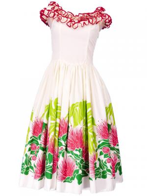 Hula Midi Dress with Lehua Print / White / J2197w