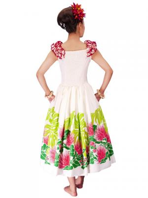 Hula Midi Dress with Lehua Print / White / J2197w