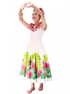 Hula Midi Dress with Lehua Print / White / J2197w