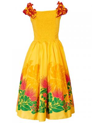 Hula Midi Dress with Lehua Print / Yellow / G2197y
