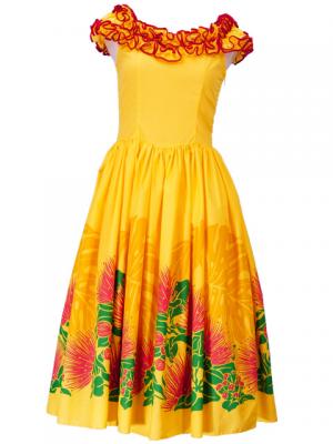 Hula Midi Dress with Lehua Print / Yellow / G2197y