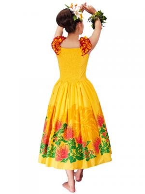 Hula Midi Dress with Lehua Print / Yellow / G2197y