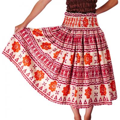 3-PIECE SET / Hula Pa'u Skirt with Kahiko Print / Red /J2205-3