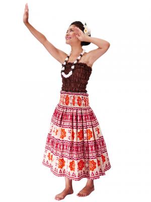 3-PIECE SET / Hula Pa'u Skirt with Kahiko Print / Red /J2205-3