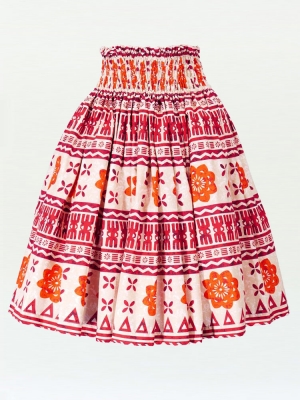 Hula Pa'u Skirt with Kahiko Print / Red /G2205