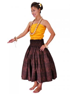 Hula Pa'u Skirt with Kahiko Print / Brown /J2207