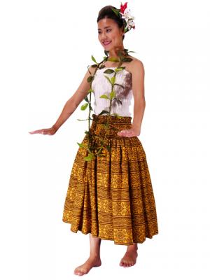 Hula Pa'u Skirt with Kahiko Print / Yellow /G2209