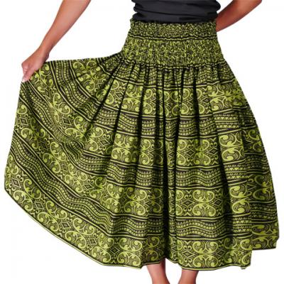 Hula Pa'u Skirt with Kahiko Print / Green /J2211