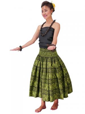 Hula Pa'u Skirt with Kahiko Print / Green /J2211