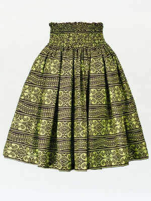 Hula Pa'u Skirt with Kahiko Print / Green /J2211