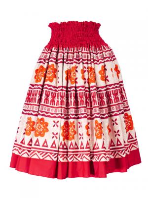 Hula Double & Reversible Pau Skirt with Kahiko  Print / Red / G2215