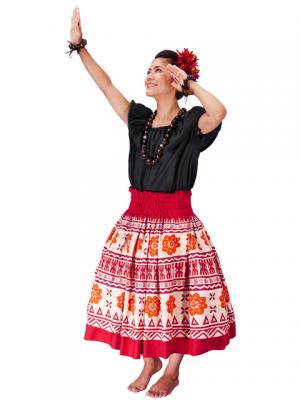 Hula Double & Reversible Pau Skirt with Kahiko  Print / Red / G2215