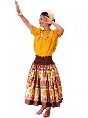 Hula Double & Reversible Pau Skirt with Kahiko  Print / Brown / G2216