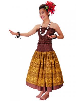 Hula Double & Reversible Pau Skirt with Kahiko  Print / Brown / G2220