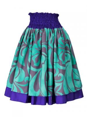 Hula Double & Reversible Pau Skirt with Hibiscus  Print / Egg Plant / G2224