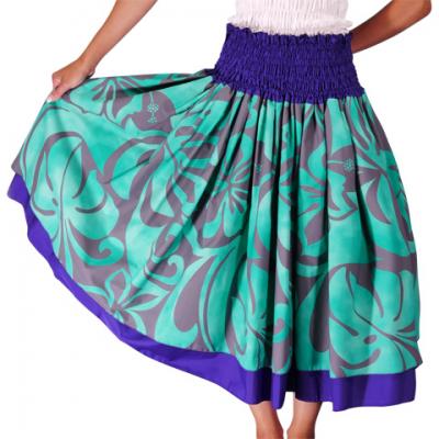 Hula Double & Reversible Pau Skirt with Hibiscus  Print / Egg Plant / G2224