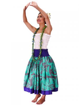 Hula Double & Reversible Pau Skirt with Hibiscus  Print / Egg Plant / G2224