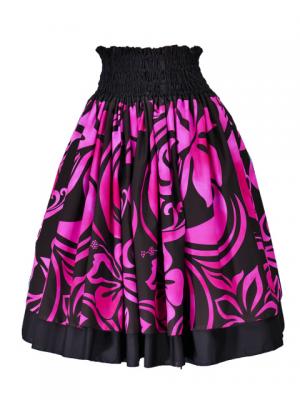 Hula Double & Reversible Pau Skirt with Hibiscus  Print / Black / G2225