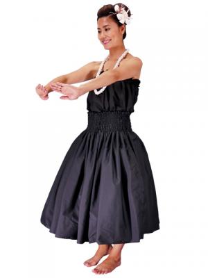 Hula Double & Reversible Pau Skirt with Hibiscus  Print / Black / G2225