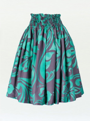 Hula Pa'u Skirt with Hibiscus Print / Gray & Green /G2231
