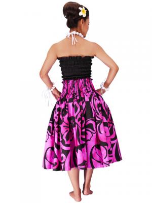Hula Pa'u Skirt with Hibiscus Print / Black & Pink /G2233