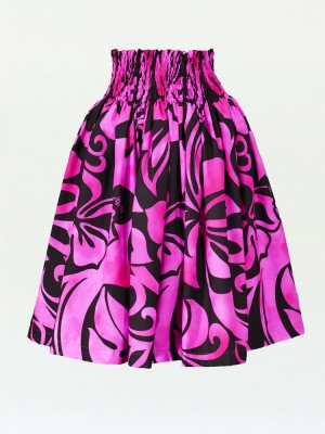 Hula Pa'u Skirt with Hibiscus Print / Black & Pink /G2233