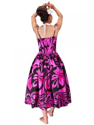 Hula Midi Dress with Hibiscus Print / Black & Pink / G2258bpi