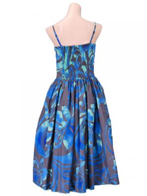 Hula Midi Dress with Hibiscus Print / Gray & Blue / G2258gbl