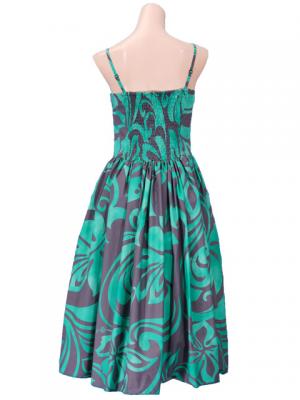 Hula Midi Dress with Hibiscus Print / Gray & Green / G2258ggr