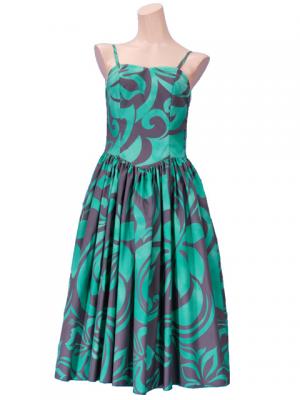 Hula Midi Dress with Hibiscus Print / Gray & Green / G2258ggr