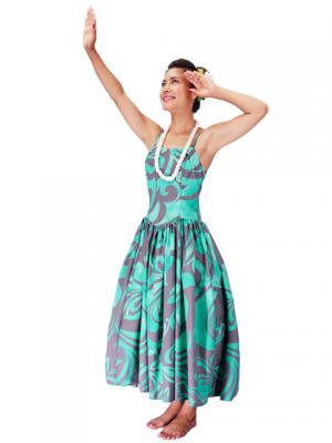 Hula Midi Dress with Hibiscus Print / Gray & Green / G2258ggr