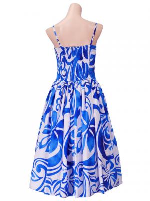 Hula Midi Dress with Hibiscus Print / White & Blue / G2258wbl