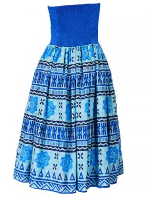 Hula Strapless Dress with Kahiko Print  / Blue  / G2260bl