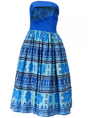 Hula Strapless Dress with Kahiko Print  / Blue  / G2260bl